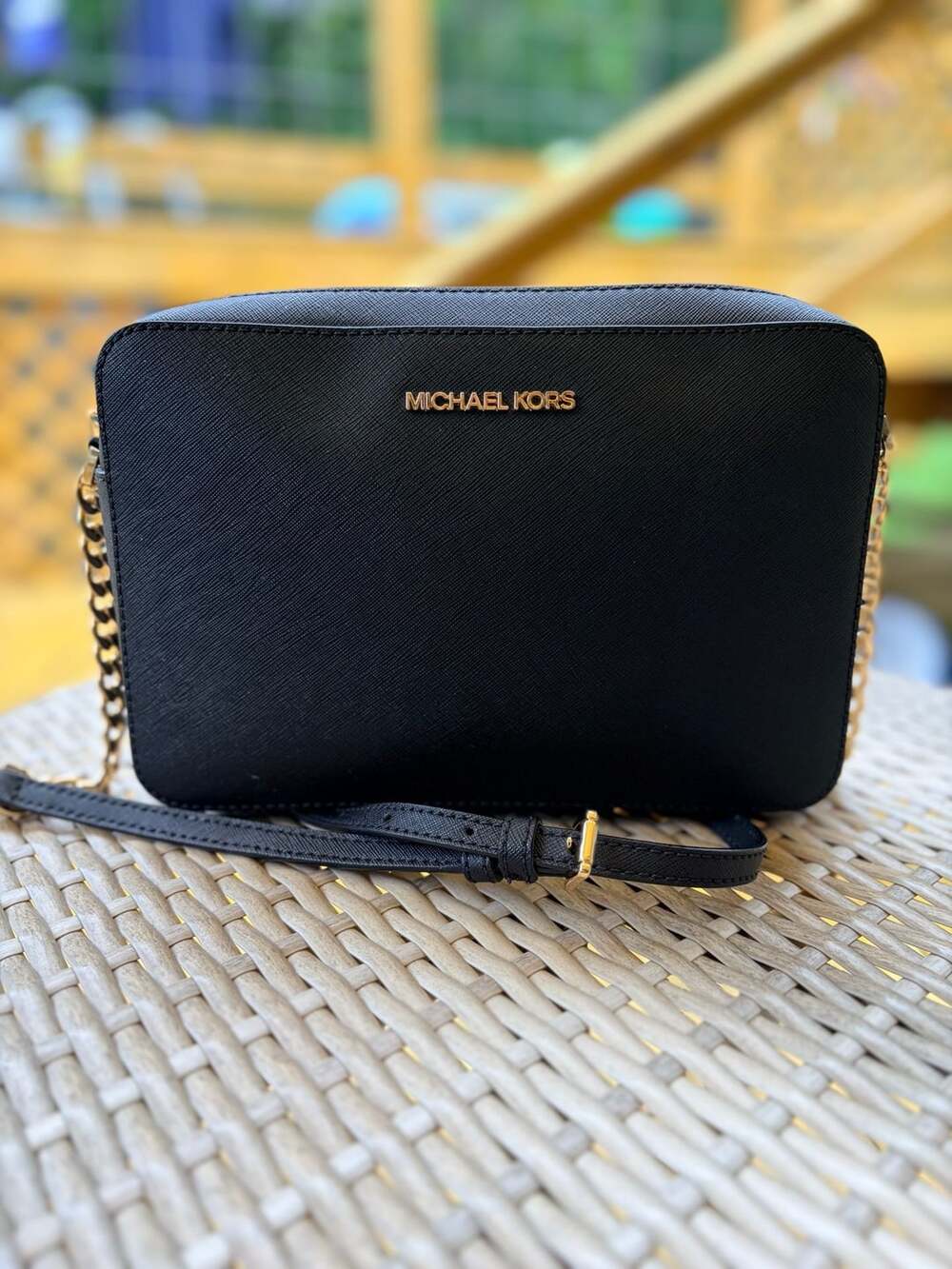 Michael Kors Jet Set Large E/W Crossbody Leather Bag Black